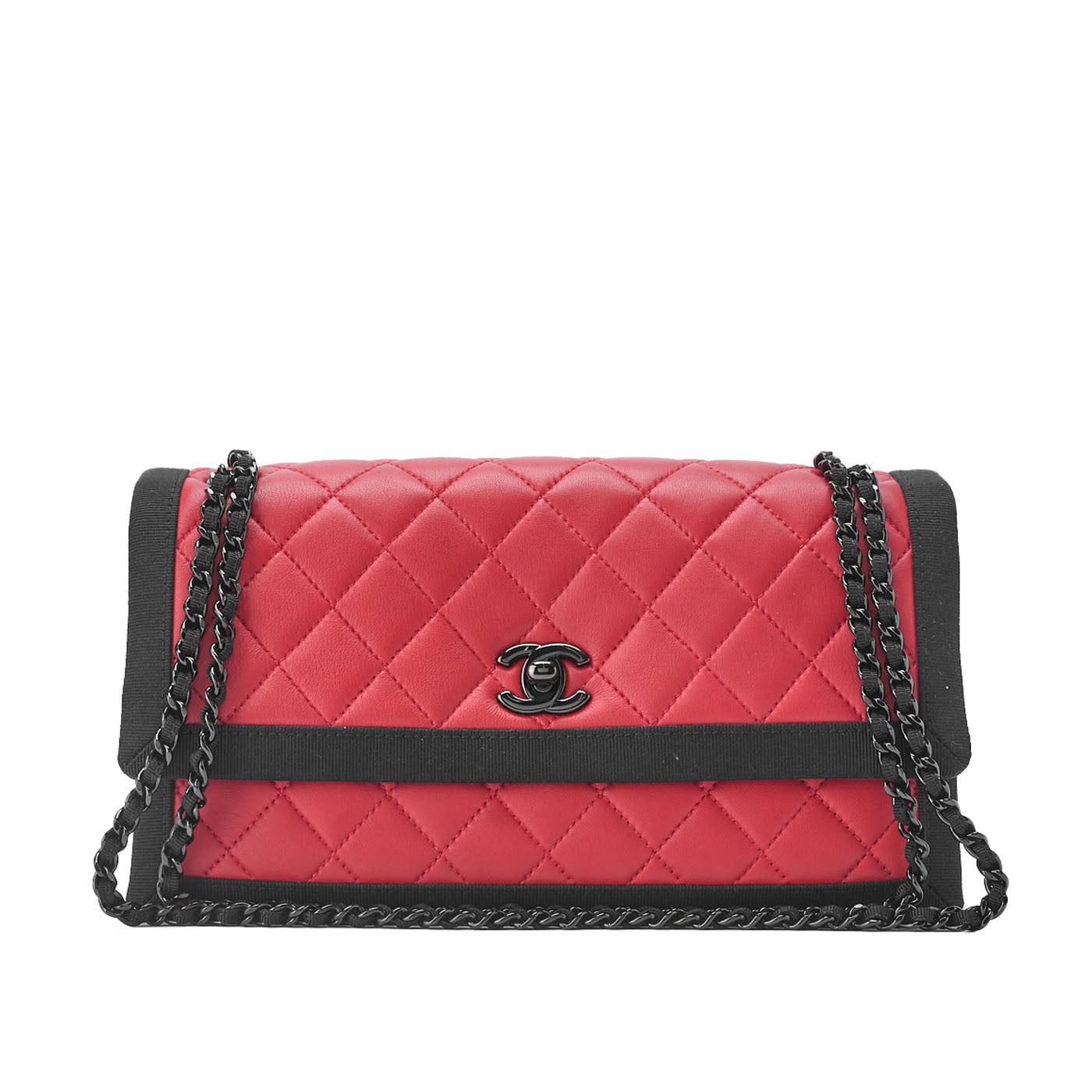 CHANEL Shoulder Bag Mini Matelasse Chain Shoulder Lambskin Nylon Red Gold-Tone Hardware Pre-Owned