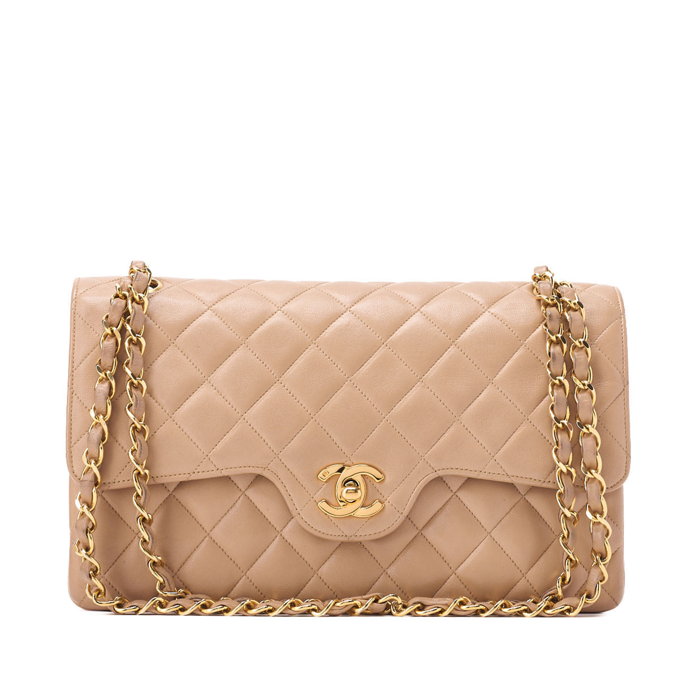 CHANEL Shoulder Bag Matelassé Double Flap 25cm Chain Shoulder Lambskin Black Gold-Tone Hardware, Pre-Owned