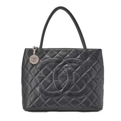 CHANEL Matelasse Reprint Tote Caviar Skin Black Silver-Tone Hardware, Pre-Owned
