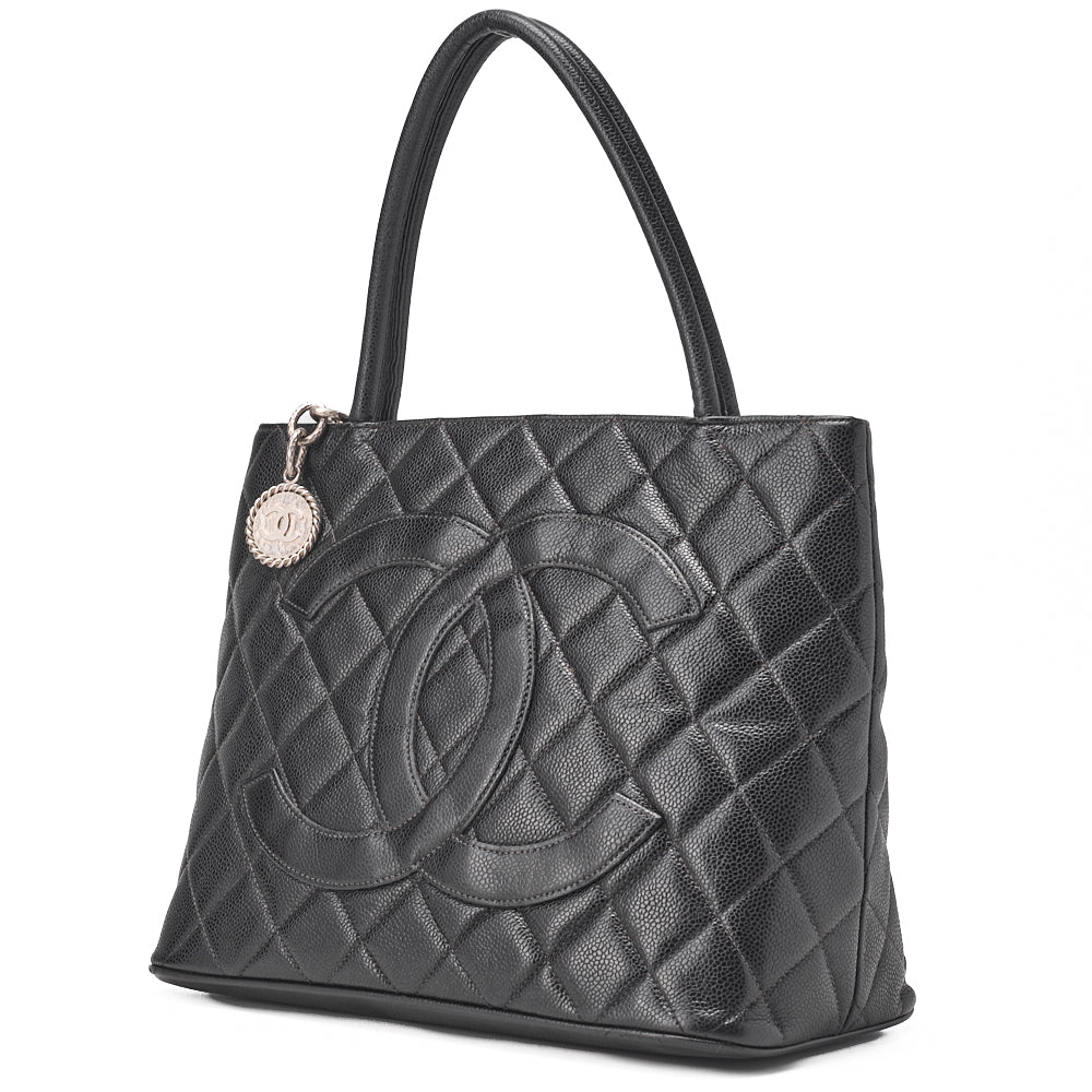 CHANEL Matelasse Reprint Tote Caviar Skin Black Silver-Tone Hardware, Pre-Owned