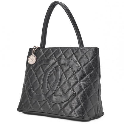 CHANEL Matelasse Reprint Tote Caviar Skin Black Silver-Tone Hardware, Pre-Owned