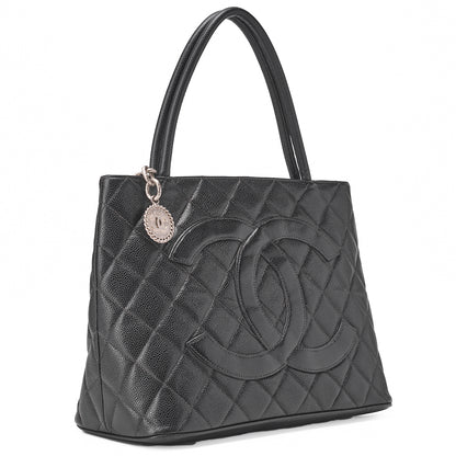 CHANEL Matelasse Reprint Tote Caviar Skin Black Silver-Tone Hardware, Pre-Owned