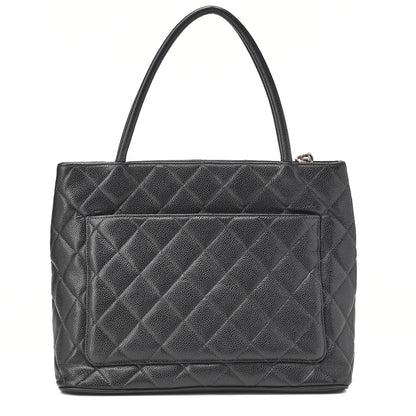 CHANEL Matelasse Reprint Tote Caviar Skin Black Silver-Tone Hardware, Pre-Owned
