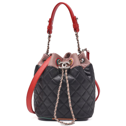 CHANEL Coco Mark Circle Coco Drawstring Shoulder Bag Lambskin White Gold-Tone Hardware, Pre-Owned