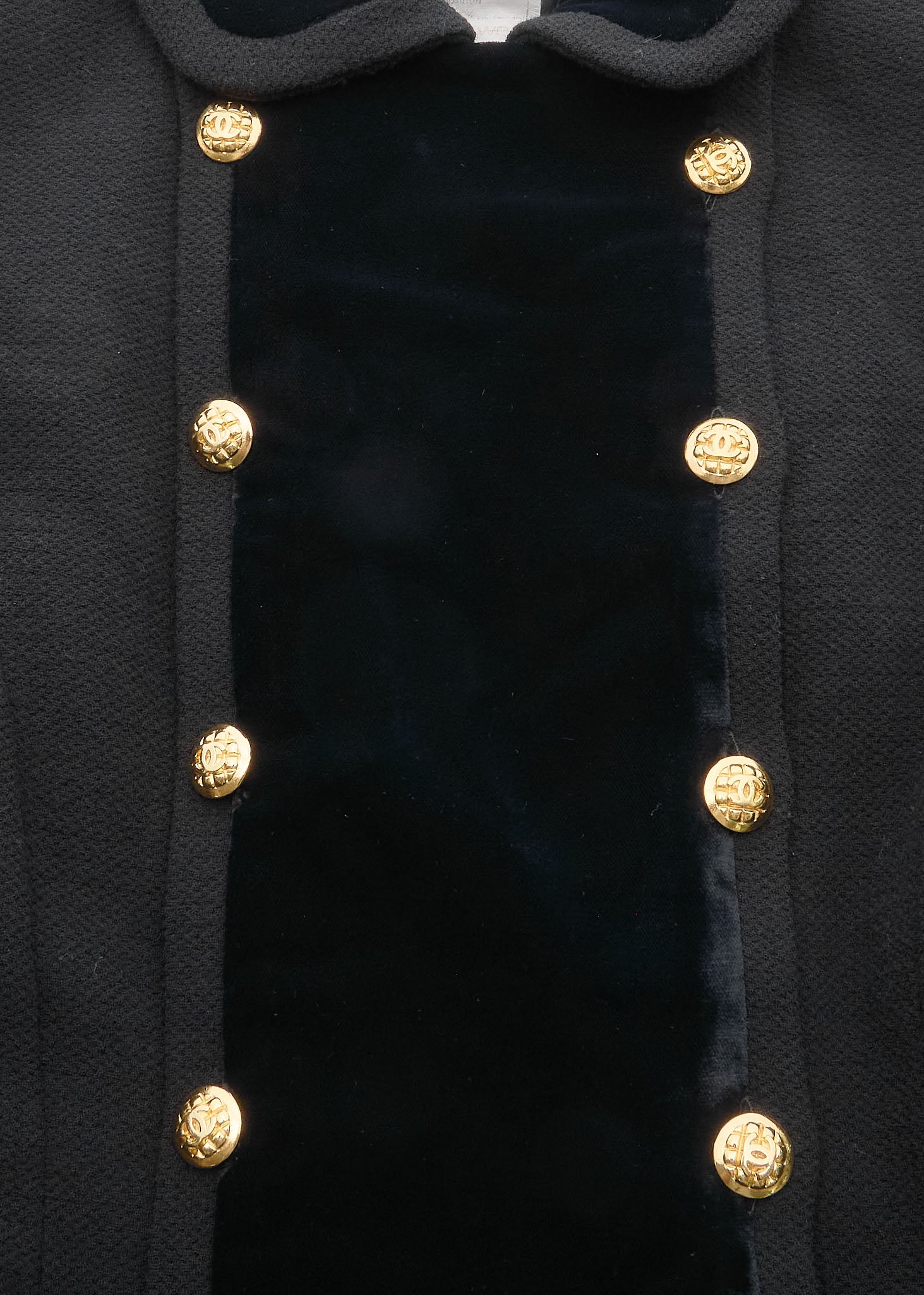 CHANEL Outerwear Coat, Coco Button, Tweed Velvet, Black, Gold-Tone Hardware, Pre-Owned - Vintage La Charme