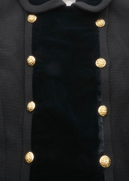 CHANEL Outerwear Coat, Coco Button, Tweed Velvet, Black, Gold-Tone Hardware, Pre-Owned - Vintage La Charme