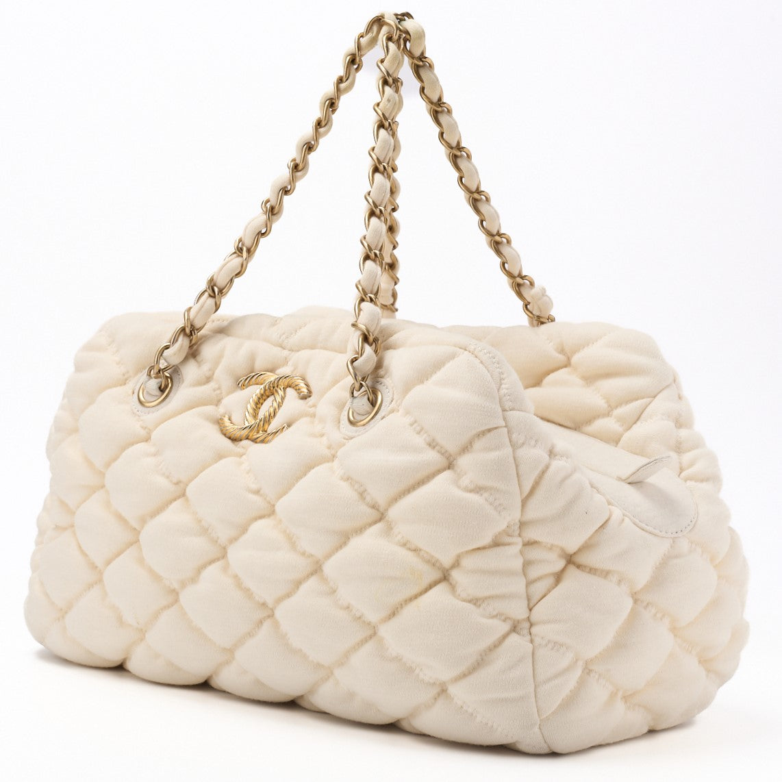 CHANEL Shoulder Tote Bag Matelasse Bubble Quilt Cotton Ivory Gold-Tone Hardware Pre-Owned - Vintage La Charme