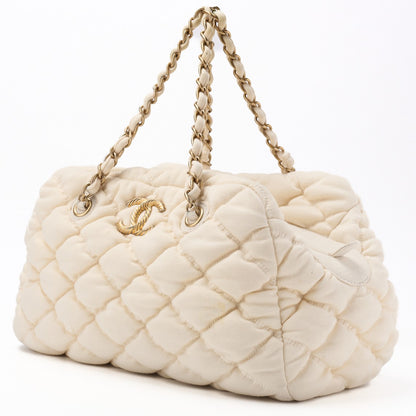 CHANEL Shoulder Tote Bag Matelasse Bubble Quilt Cotton Ivory Gold-Tone Hardware Pre-Owned - Vintage La Charme