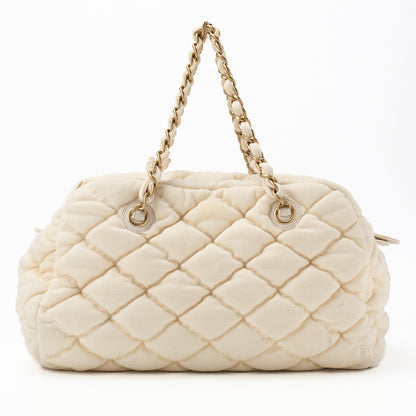 CHANEL Shoulder Tote Bag Matelasse Bubble Quilt Cotton Ivory Gold-Tone Hardware Pre-Owned - Vintage La Charme