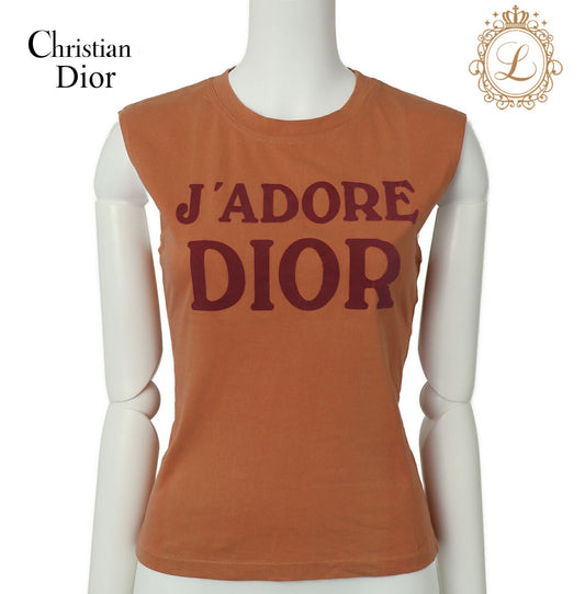 Dior Sleeveless T-Shirt Cut-and-Sew Cotton Orange Gold-Tone Hardware Pre-Owned - Vintage La Charme