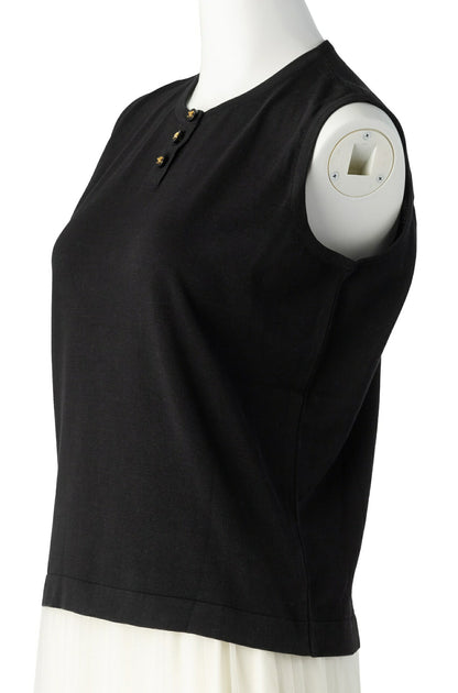CHANEL Sleeveless Top, Coco Button, Cut and Sewn, Cotton, Black, Gold-Tone Hardware, Pre-Owned - Vintage La Charme