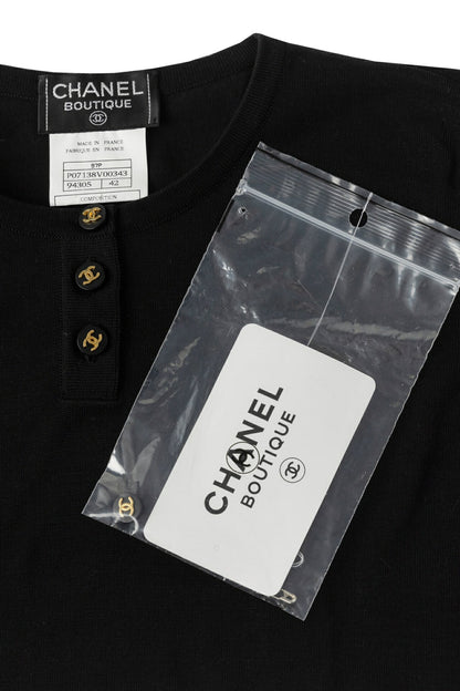 CHANEL Sleeveless Top, Coco Button, Cut and Sewn, Cotton, Black, Gold-Tone Hardware, Pre-Owned - Vintage La Charme