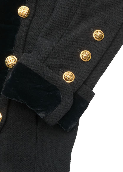 CHANEL Outerwear Coat, Coco Button, Tweed Velvet, Black, Gold-Tone Hardware, Pre-Owned - Vintage La Charme