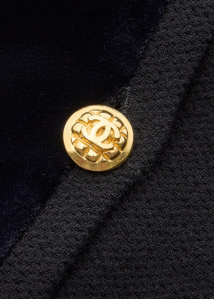 CHANEL Outerwear Coat, Coco Button, Tweed Velvet, Black, Gold-Tone Hardware, Pre-Owned - Vintage La Charme