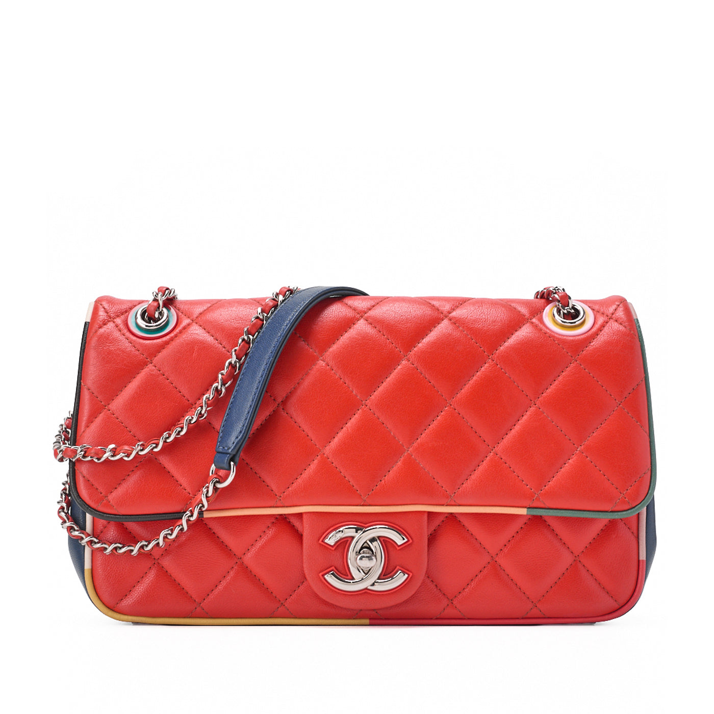 CHANEL Shoulder Bag Matelasse Denim Blue Single Flap Turn Lock Silver-Tone Hardware Pre-Owned