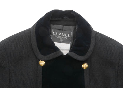 CHANEL Outerwear Coat, Coco Button, Tweed Velvet, Black, Gold-Tone Hardware, Pre-Owned - Vintage La Charme
