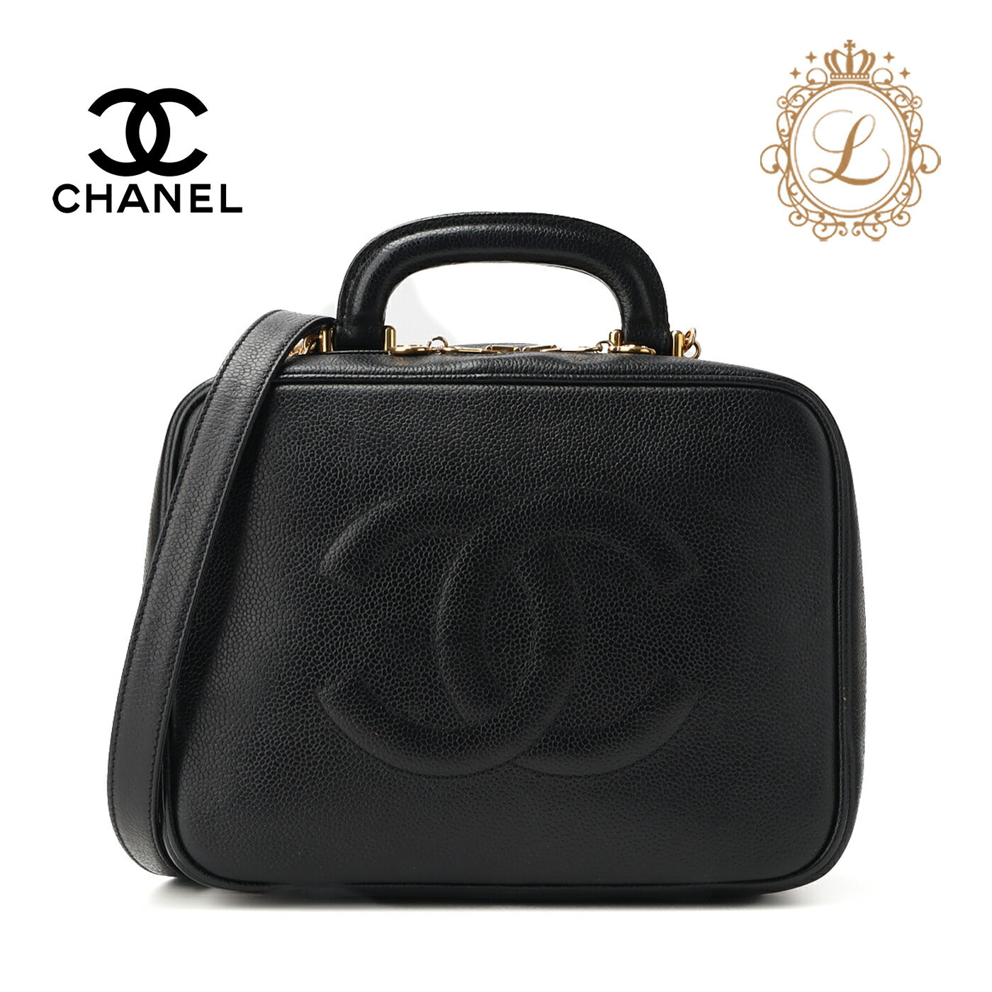 CHANEL Coco Mark Vanity 2WAY Handbag Caviar Skin Black Gold-Tone Hardware Pre-Owned - Vintage La Charme