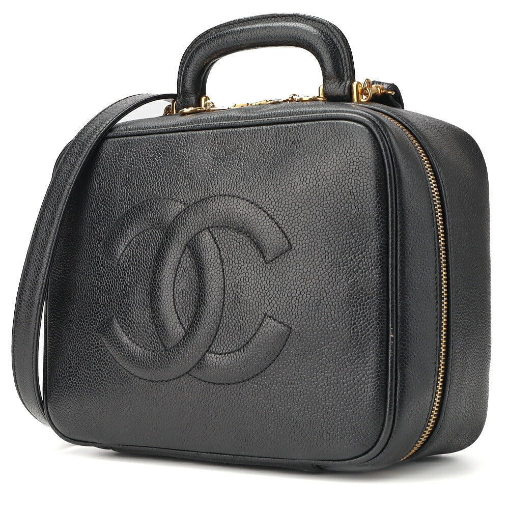 CHANEL Coco Mark Vanity 2WAY Handbag Caviar Skin Black Gold-Tone Hardware Pre-Owned - Vintage La Charme