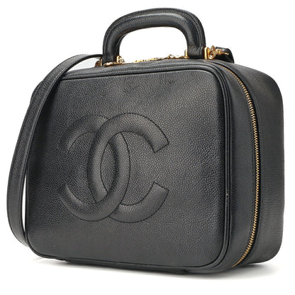 CHANEL Coco Mark Vanity 2WAY Handbag Caviar Skin Black Gold-Tone Hardware Pre-Owned - Vintage La Charme