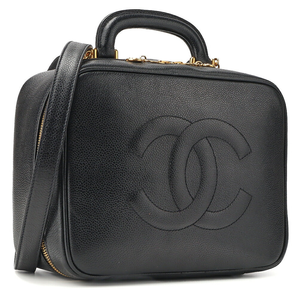 CHANEL Coco Mark Vanity 2WAY Handbag Caviar Skin Black Gold-Tone Hardware Pre-Owned - Vintage La Charme