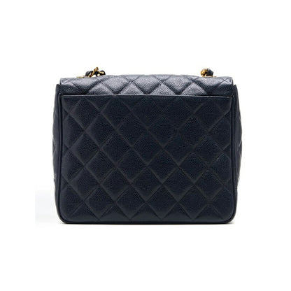 CHANEL Shoulder Bag Matelasse Deca Coco Square Type Chain Shoulder Caviar Skin Navy Gold-Tone Hardware Pre-Owned - Vintage La Charme