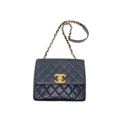 CHANEL Shoulder Bag Matelasse Deca Coco Square Type Chain Shoulder Caviar Skin Navy Gold-Tone Hardware Pre-Owned - Vintage La Charme