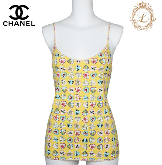 CHANEL Camisole Top, Sleeveless, Nylon Spandex Blend, Yellow, Silver-Tone Hardware, Pre-Owned - Vintage La Charme
