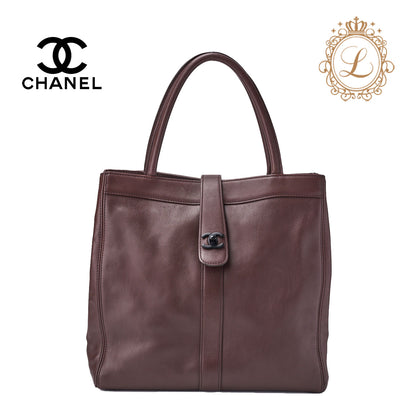 CHANEL Turn Lock Tote Bag Lambskin Brown Silver-Tone Hardware Pre-Owned - Vintage La Charme