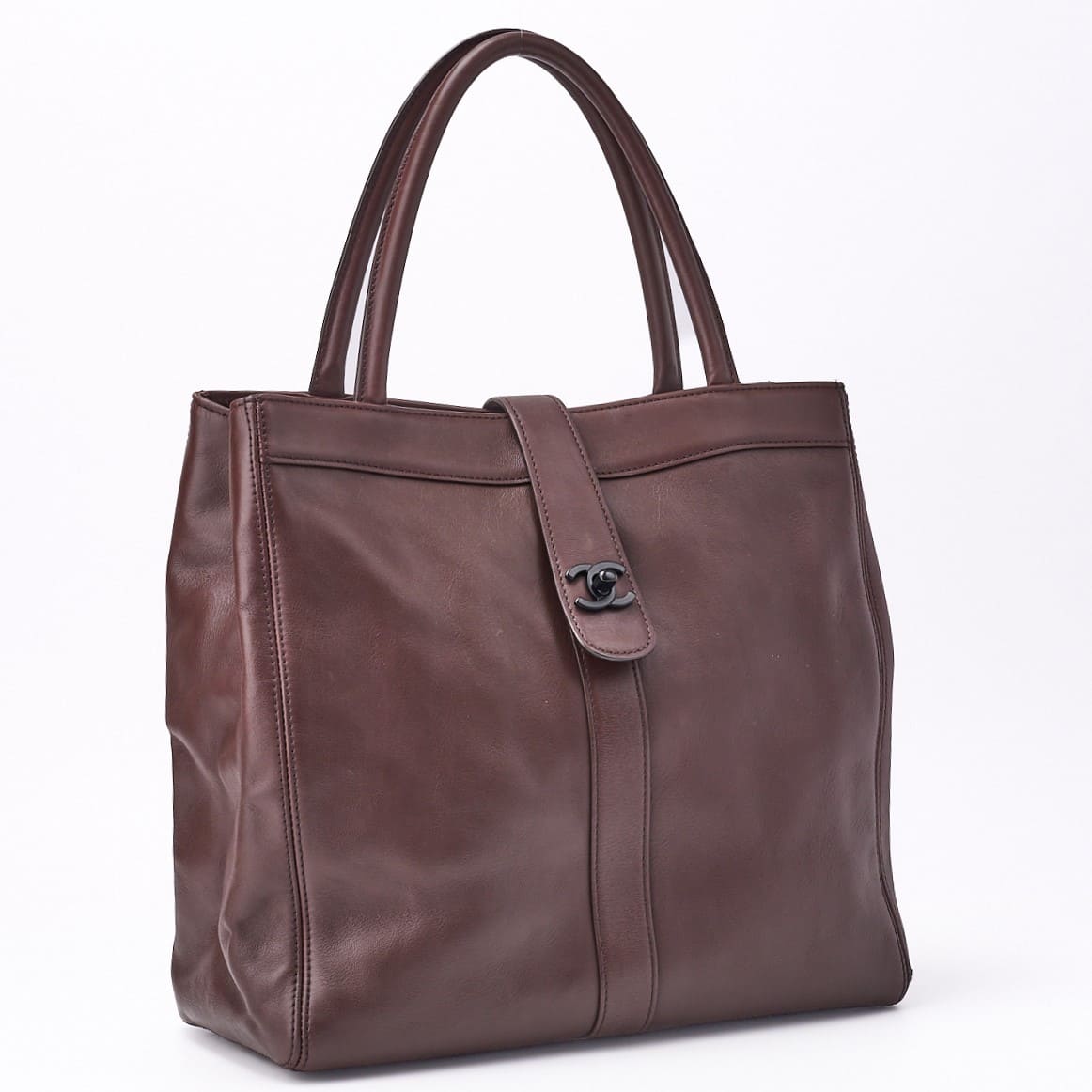 CHANEL Turn Lock Tote Bag Lambskin Brown Silver-Tone Hardware Pre-Owned - Vintage La Charme