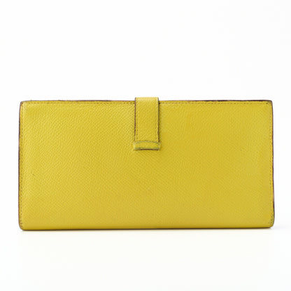 HERMES Bearn Soufflet Two-Fold Long Wallet Bicolor Vaux Epson Yellow Silver-Tone Hardware Pre-Owned - Vintage La Charme