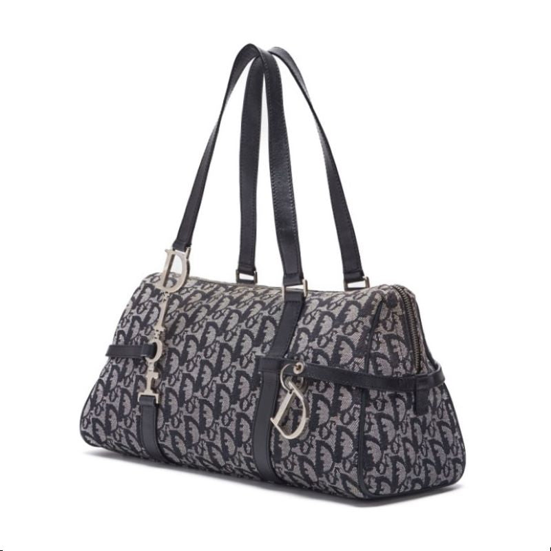 Dior Trotter D Charm Handbag, Canvas, Navy, Silver-Tone Hardware, Pre-Owned - Vintage La Charme