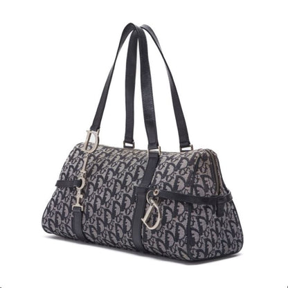 Dior Trotter D Charm Handbag, Canvas, Navy, Silver-Tone Hardware, Pre-Owned - Vintage La Charme