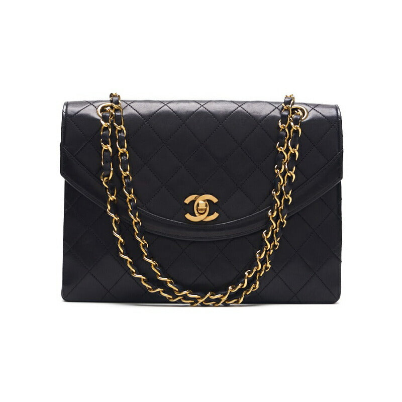 CHANEL Shoulder Bag Matelasse Design Flap Turn Lock Chain Shoulder Lambskin Black Gold-Tone Hardware Pre-Owned - Vintage La Charme