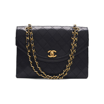 CHANEL Shoulder Bag Matelasse Design Flap Turn Lock Chain Shoulder Lambskin Black Gold-Tone Hardware Pre-Owned - Vintage La Charme