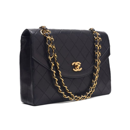 CHANEL Shoulder Bag Matelasse Design Flap Turn Lock Chain Shoulder Lambskin Black Gold-Tone Hardware Pre-Owned - Vintage La Charme
