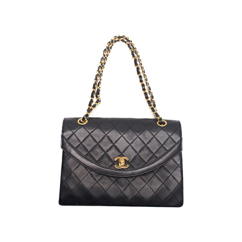 CHANEL Shoulder Bag Matelasse Design Flap Turn Lock Chain Shoulder Lambskin Black Gold-Tone Hardware Pre-Owned - Vintage La Charme