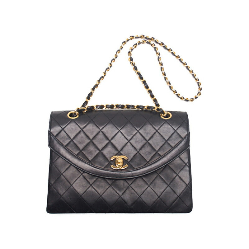 CHANEL Shoulder Bag Matelasse Design Flap Turn Lock Chain Shoulder Lambskin Black Gold-Tone Hardware Pre-Owned - Vintage La Charme