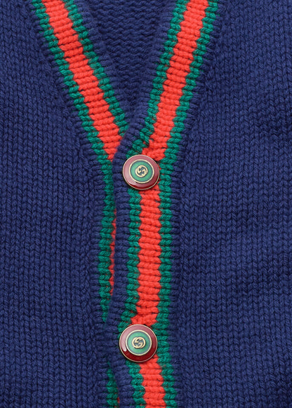 Gucci Cardigan Jacket, 100th Anniversary Sherry Line, Wool, Navy, Pre-Owned - Vintage La Charme