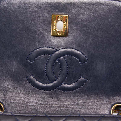 CHANEL Shoulder Bag, Matelasse Turn Lock, Lambskin, Navy, Gold-Tone Hardware, Pre-Owned - Vintage La Charme
