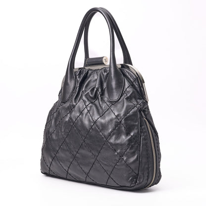 CHANEL Tote Bag Gamaguchi Wild Stitch Calf Leather Black Silver-Tone Hardware Pre-Owned - Vintage La Charme