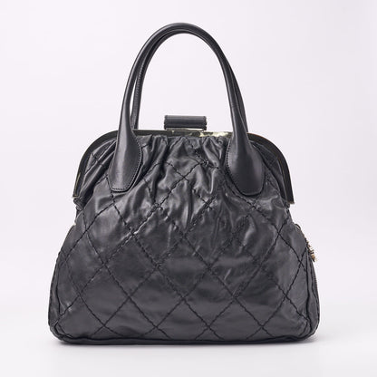 CHANEL Tote Bag Gamaguchi Wild Stitch Calf Leather Black Silver-Tone Hardware Pre-Owned - Vintage La Charme