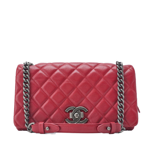 CHANEL Shoulder Bag Matelasse Full Flap Chain Shoulder Caviar Skin Red Silver-Tone Hardware Pre-Owned