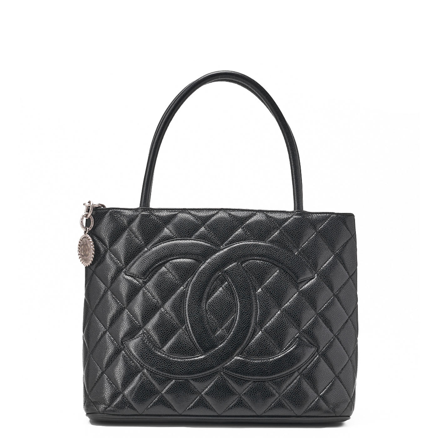 CHANEL Matelassé Reprint Tote Caviar Skin Black Silver-Tone Hardware, Pre-Owned