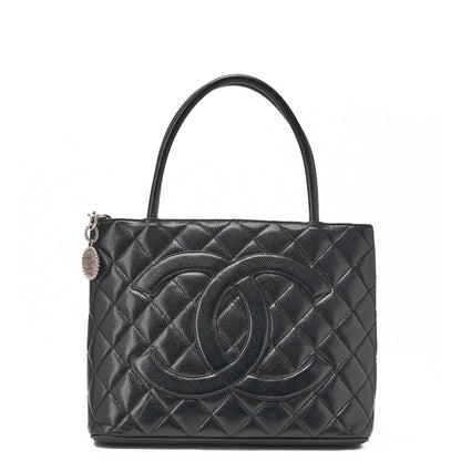 CHANEL Matelassé Reprint Tote Caviar Skin Black Silver-Tone Hardware, Pre-Owned