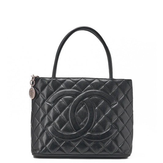 CHANEL Matelassé Reprint Tote Caviar Skin Black Silver-Tone Hardware, Pre-Owned