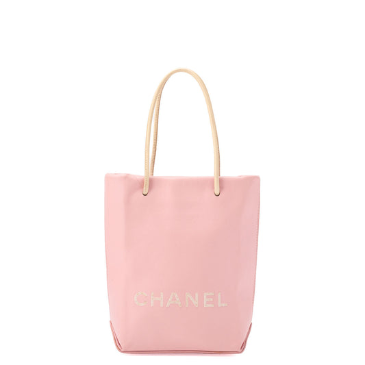 CHANEL Mini Tote Bag Essential Logo Mark Lambskin Pink Silver-Tone Hardware, Pre-Owned