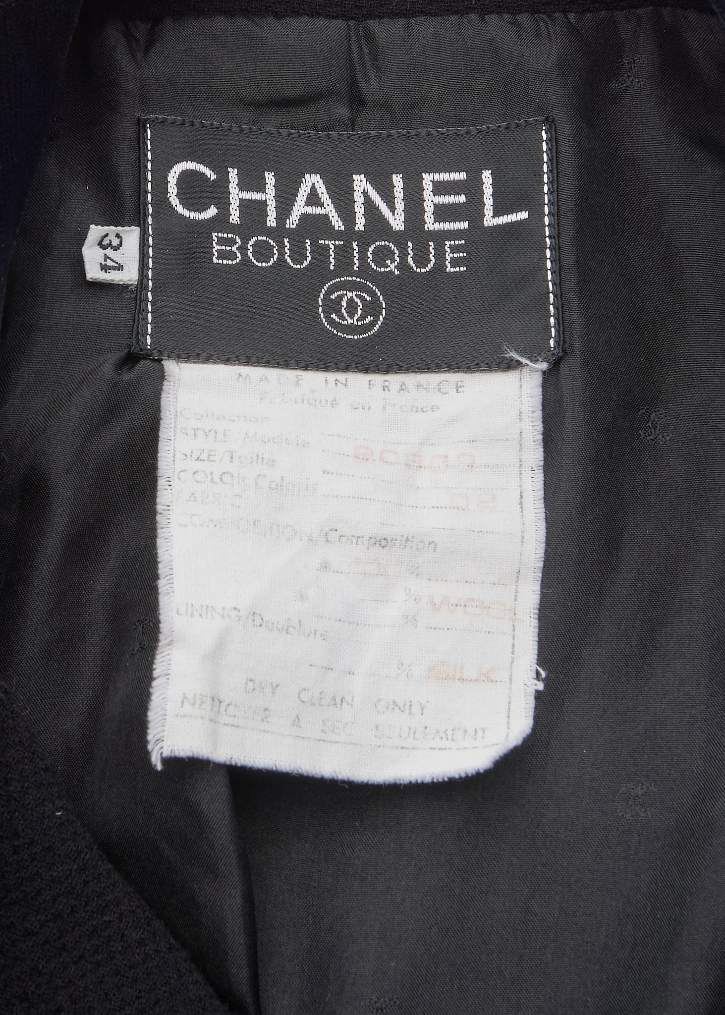 CHANEL Outerwear Coat, Coco Button, Tweed Velvet, Black, Gold-Tone Hardware, Pre-Owned - Vintage La Charme