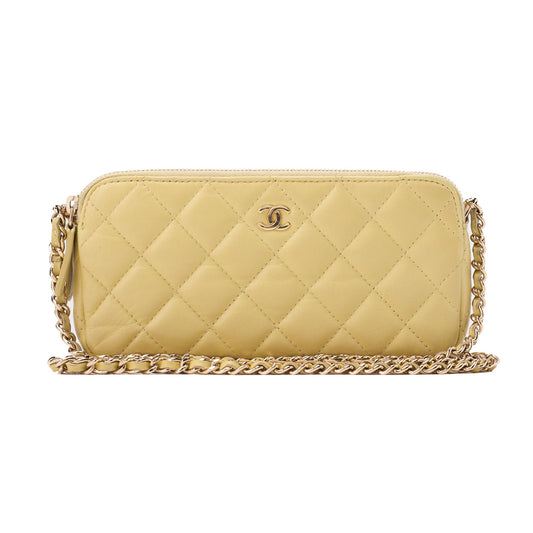 CHANEL Matelasse Chain Wallet Lambskin Yellow Gold-Tone Hardware, Pre-Owned