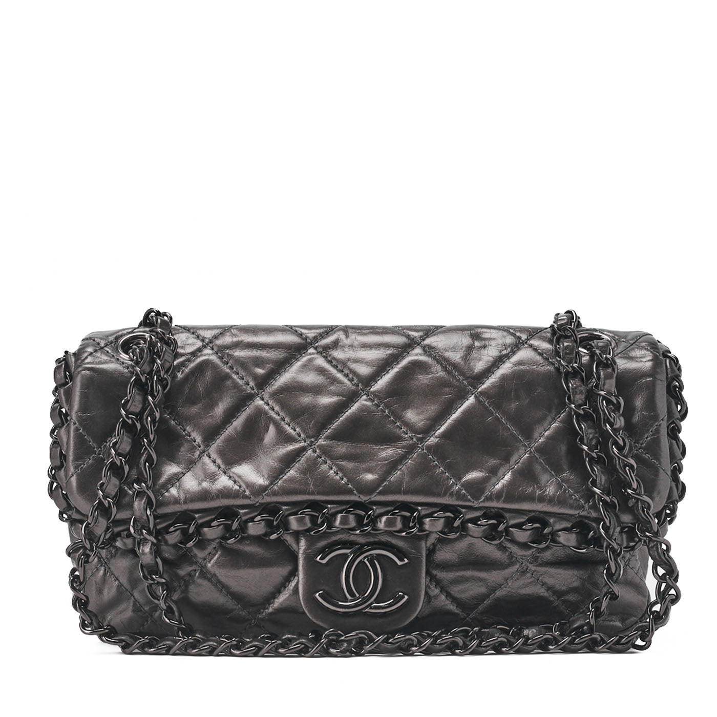CHANEL Shoulder Bag, Matelasse, Vintage Calf, Black, Black Metal Hardware, Pre-Owned