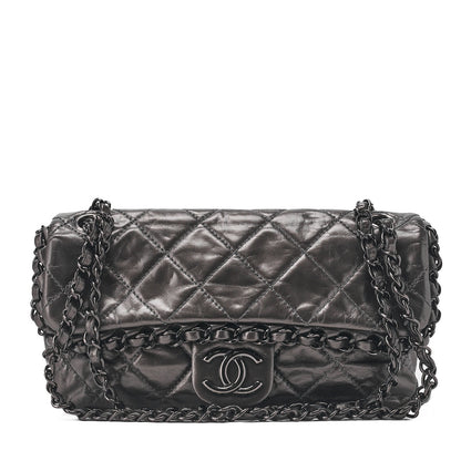 CHANEL Shoulder Bag, Matelasse, Vintage Calf, Black, Black Metal Hardware, Pre-Owned